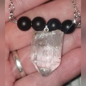 Brazilian Quartz Crystal w/Tourmaline Natural Stone Necklace